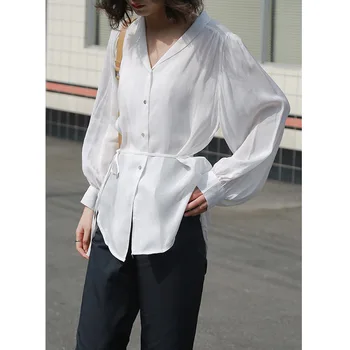 

Magnolia spring/summer 2020 new shimmy cold wind commuter accept waist with leisure long-sleeved shirt 7878