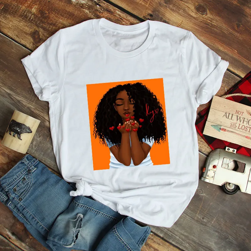 

Melanin Poppin Printed Female T-shirt Short Sleeve Streetwear Summer Women Clothes 2019 Harajuku Top Graphic Tee Cotton T Shirt