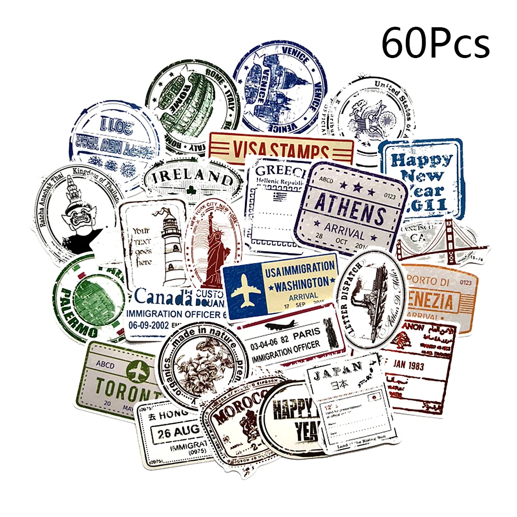 

2020 New 60Pcs Vintage Graffiti Stamps Paper Sticker Travel Hand Account Notebook Phone Case Scrapbook Decorations Retro Gifts