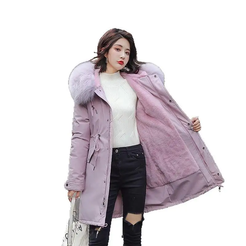 

2019 New Style Winter Korean-style Waist Hugging Faux Fur Lining Hooded Mid-length Cotton-padded Clothes down Jacket Cotton-padd