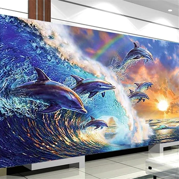 

Diamond Embroidery Sea Picture By Rhinestones Diamond Painting Dolphin Full Round Drill Diamond Mosaic Christmas Home Decoration