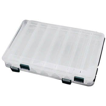 

27*18*4.7CM Double Sided High Strength Transparent Visible Plastic Fishing Lure Box 14 Compartments with Drain Hole Fishing Tack