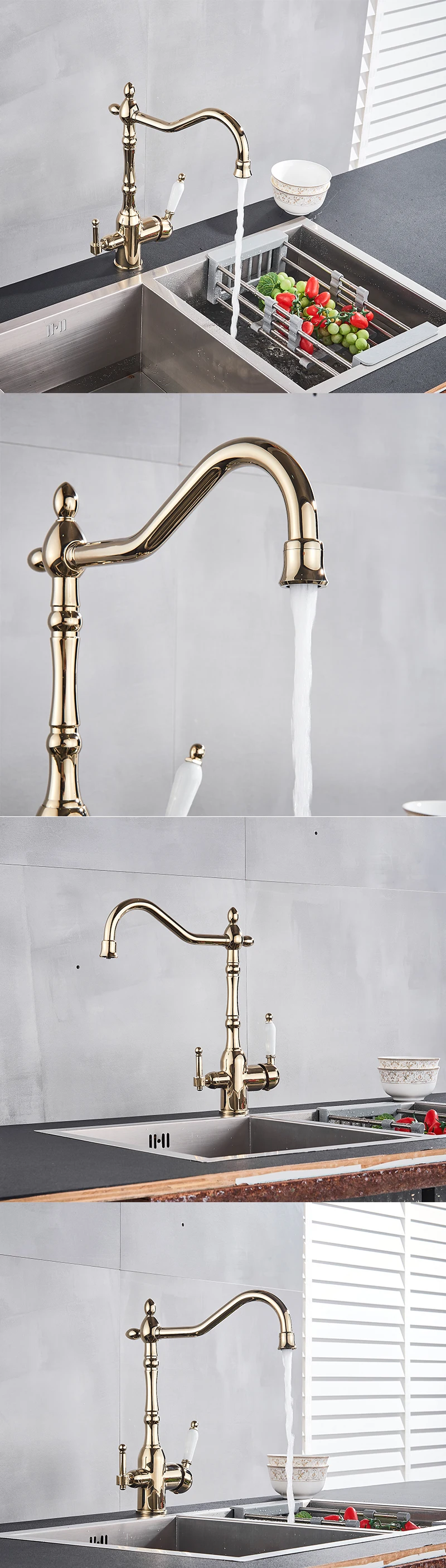 Description Picture 4 of itemFilter Kitchen Faucet 360 ° Rotatble  Hot And Cold Mixer Tap Faucet Double Handle Deck Mounted Kitchen Tap Black Basin Faucet