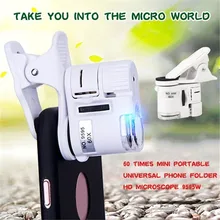 60X мобильный телефон микроскоп портативный мини макро объектив зум Микро камера клип со светодиодным светильник подарок для детей новое поступление