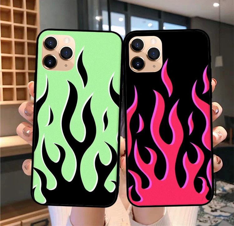 Cool Red Flames Green Flame Matte Black Soft Silicone Tpu Phone Cover Case For Iphone 11 Pro Se 6 7 8plus Xr Xs X10 11 Max Phone Pouches Aliexpress