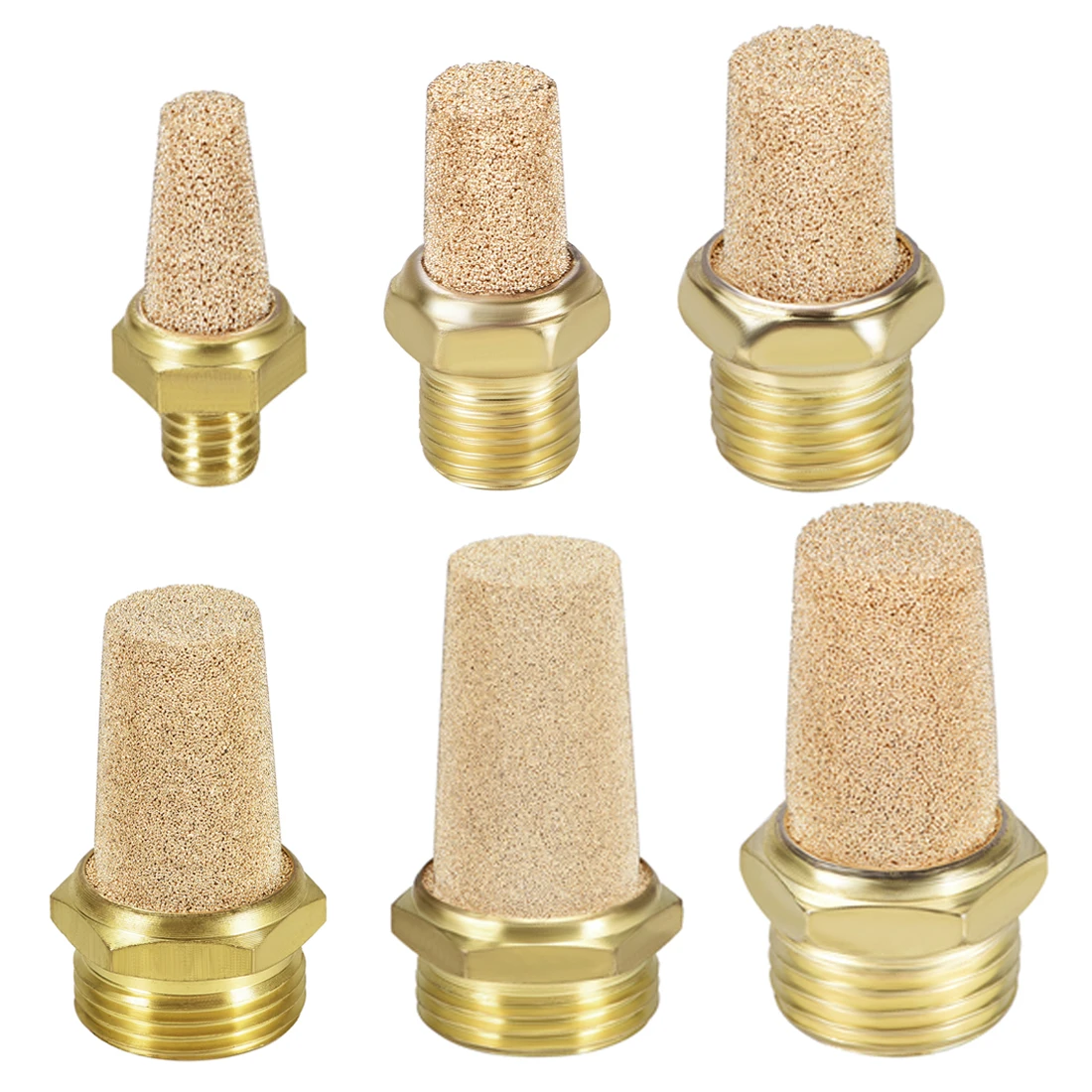 uxcell Sintered Bronze Exhaust Muffler M5 G1/8" 1/4" 3/8" 1/2" Brass Body Pneumatic Air Flow Speed Controller |