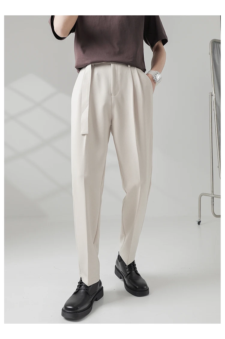 2023 Streetwear Mens Chic Korean Loose Belt Pants High Quality Office Dress  Primark Mens Trousers For Fashionable Straight Males From Damangguo, $45.59