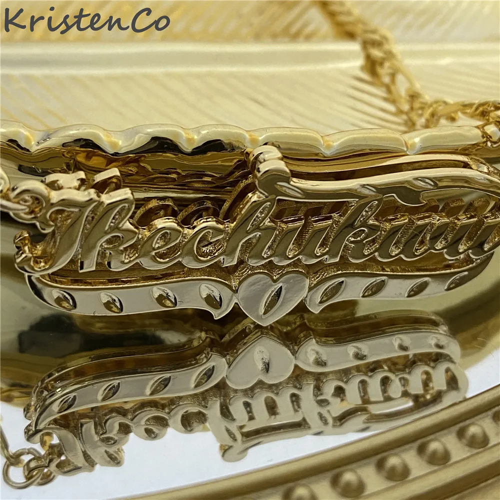 KristenCo New Custom Name Necklace Personalized Women Double Plated Gothic Nameplate Custom Gold Choker Necklace For Women Gift