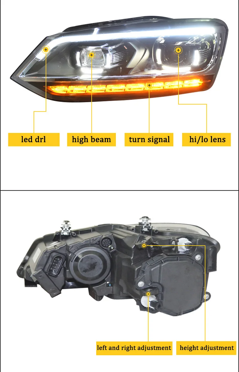 Автомобильный Стайлинг светодиодный фонарь для VW Polo, фара для Volkswagen Polo 2009~ светодиодный DRL движущийся сигнал поворота