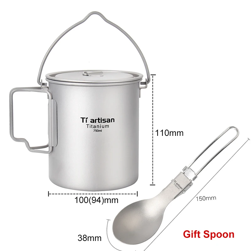 750ml Tiartisan кухонные принадлежности титановая чашка для воды с Подарочная ложка портативная чашка Рождественская глубокая тарелка с ложкой для домашнего использования столовые приборы - Цвет: 750ml