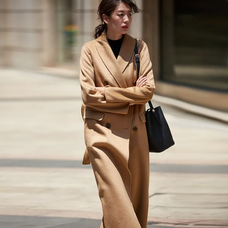 

2019 autumn and winter new green fruit collar was thin temperament water ripple double-sided coat jacket female cape coat