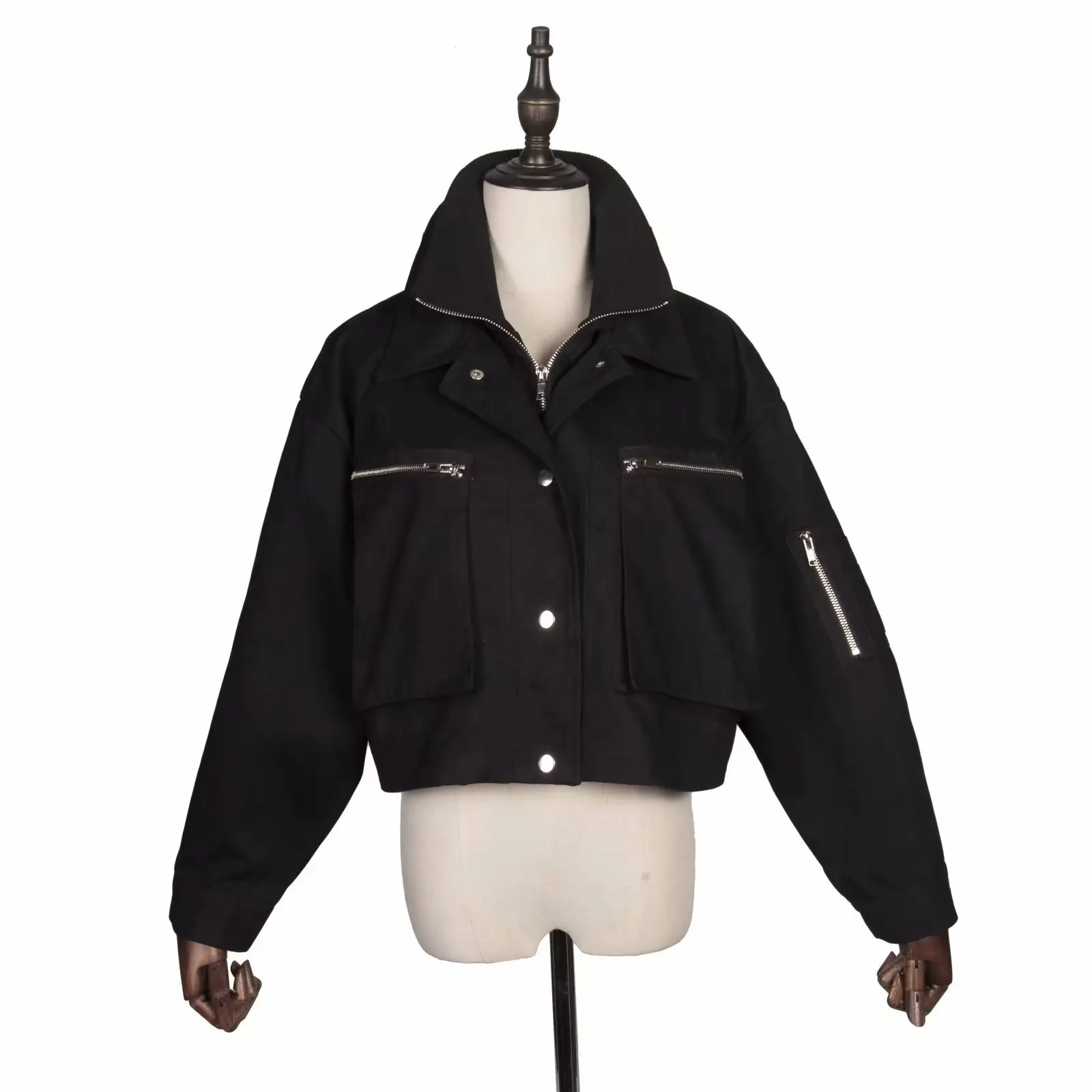 

Ozhouzhan 2019 Spring New Style WOMEN'S Dress Big Mouth Pocket Decoration Solid Color Mock Two-Piece Short Jacket Women's 015229