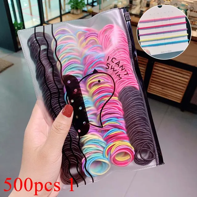 100/500pcs/Bag Girls Cute Colorful Basic Elastic Hair Bands Ponytail Holder Children Scrunchie Rubber Band Kids Hair Accessories 500pcs 1
