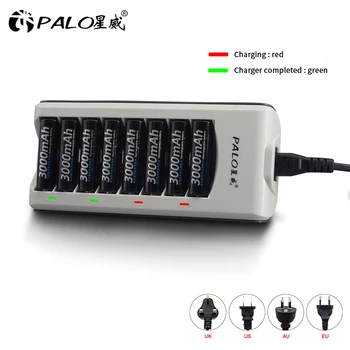 

PALO 8 slots 1.2V AA AAA battery charger smart charger LED for aa aaa nimh nicd rechargeable battery Quick charger
