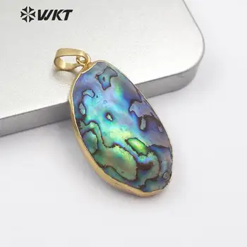 

WT-JP179 small size oval shape gold trim abalone pendant lady loved abalone shell necklace pendant