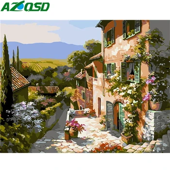 

AZQSD DIY Paint By Numbers For Adults Landscape Acrylic Paint Home Decoration Draw By Number Town For Adult Handicraft