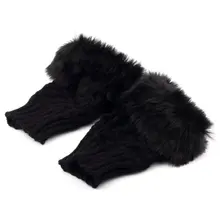 

Girls Fingerless Gloves Cute Faux Rabbit Fur Knitted Gloves Women Winter Knitting Warmer Wrist Hand Gloves Mitten