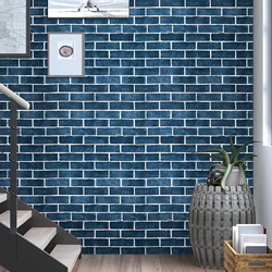 Peel and Stick Blue 3D Brick Wallpaper Self-Adhesive Removable Wall Stickers Waterproof Wall Paper Living Room Decoration