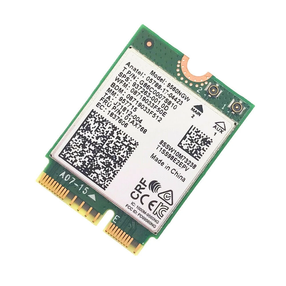 

Dual Band Wireless For Intel 9560 AC 9560NGW 1.73Gbps Wifi 802.11ac Bluetooth 5.0 Wlan Card With MHF4 UF.L Antennas Windows 10
