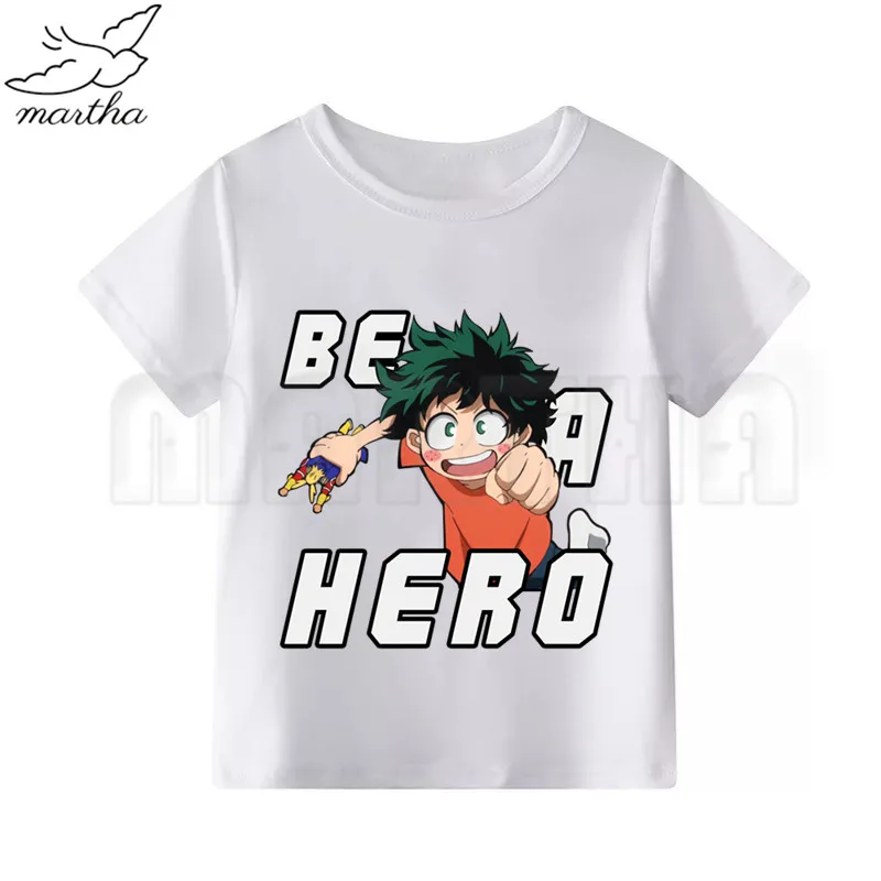 WhiteE Футболка для мальчиков с надписью «My Hero Academy Boku No Hero Academy» летняя детская футболка для мальчиков, топы для маленьких девочек, детская белая футболка - Цвет: WhiteE