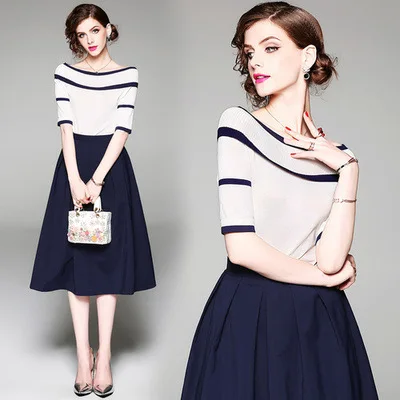 

Photo Shoot 2019 Ozhouzhan Spring And Summer New Style off-Shoulder Knitted Jacket + Skirt Two Pieces Dress Outfit