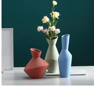 

WU CHEN LONG NORDIC CERAMIC VASE DECORATION CREATIVE FLOWER ARRANGEMENT GEOMETRIC ASPECT VASE ART HOME LIVING ROOM DECOR R5480