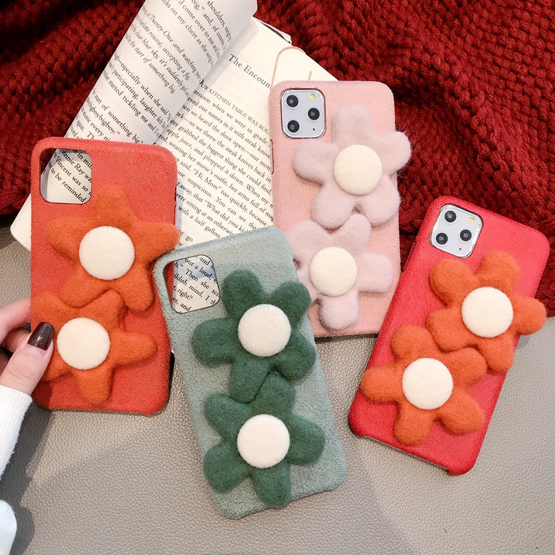 Flower Matte Plush Phone Case For iPhone 11 Pro Max Case Soft TPU Shockproof Cover For iPhone 11 X XR XS MAX 7 8 6 6S Plus Coque