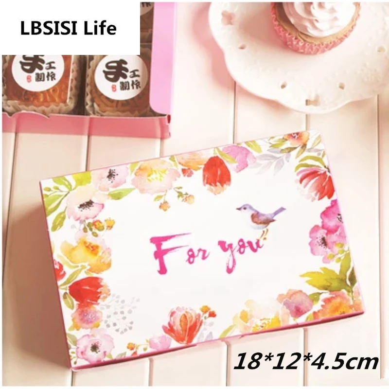 

50pcs High Quality Pink Bird Spring Flower Cheese Cake Paper Box Cookie Container Gift Packaging Wedding Christmas 18*12*4.5cm