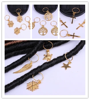 

20PC Golden African Hair Rings Beads Cuffs Tubes 11 Style Charms Dreadlock Dread Hair Braids Unisex Headwear Accessories Jewelry
