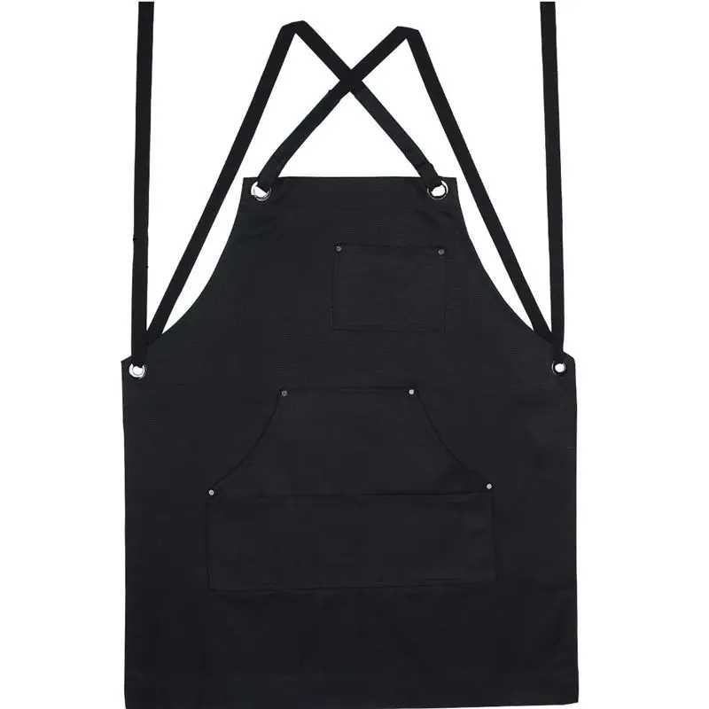 Canvas Work Apron with Tool Pockets Cross-Back Straps & Adjustable Apron Heavy Duty Apron With Pockets For Men and Women