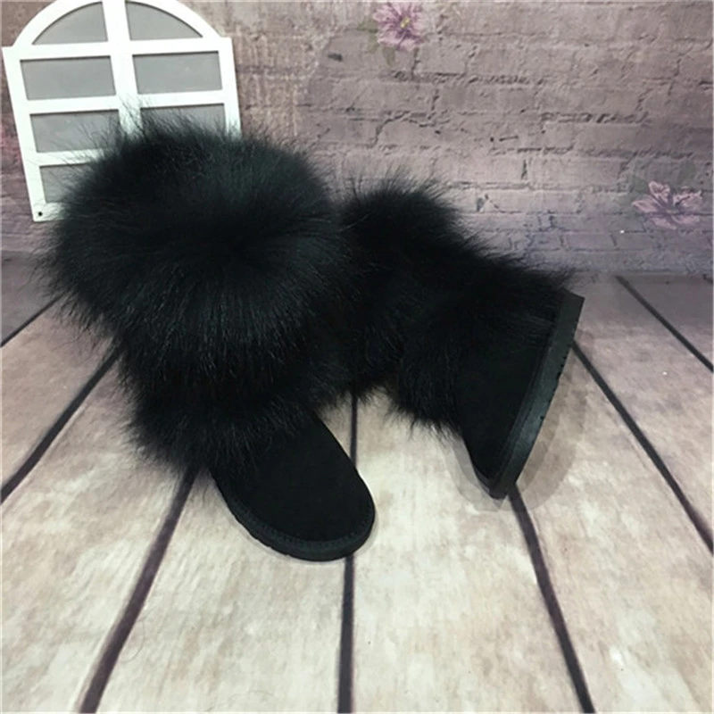 New Arrival 2022 Non-Slip Fox Fur Woman Winter Snow Boots Women's Shoes Geniune Leather Natural Women's Snow Boots heeled ankle boots