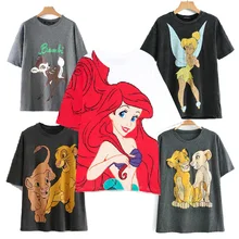 Модная футболка с круглым вырезом, женская одежда, принт, классический Король Лев, обычные топы, графическая футболка, уличная одежда, хлопковая Футболка с Микки Маусом