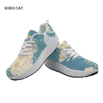 

Koko cat Women Sneakers Platform World Map Printing Fashion Women's Swing Shoes Slimming Increasing Ladies Shoes Fitness Mesh
