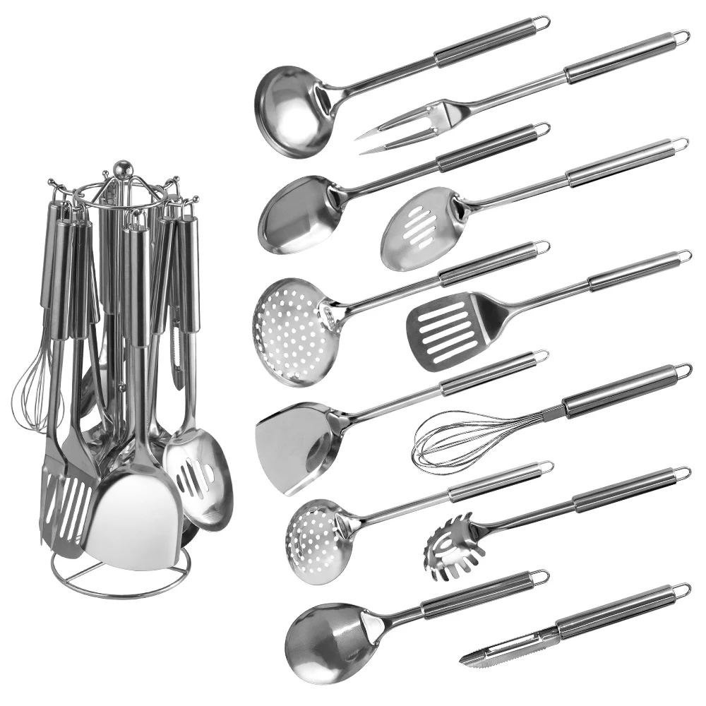 

QING Kitchenware Utensil Stainless Steel Cooking Set High Quality Kitchen Cookware Accessories Tools Spatula Spoon Colander