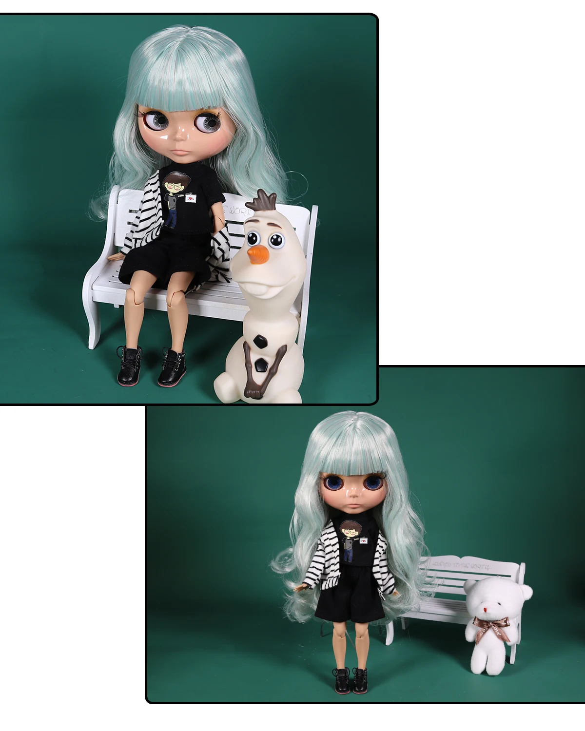 Esme – Premium Custom Neo Blythe Doll with Green Hair, Tan Skin & Shiny Cute Face 1