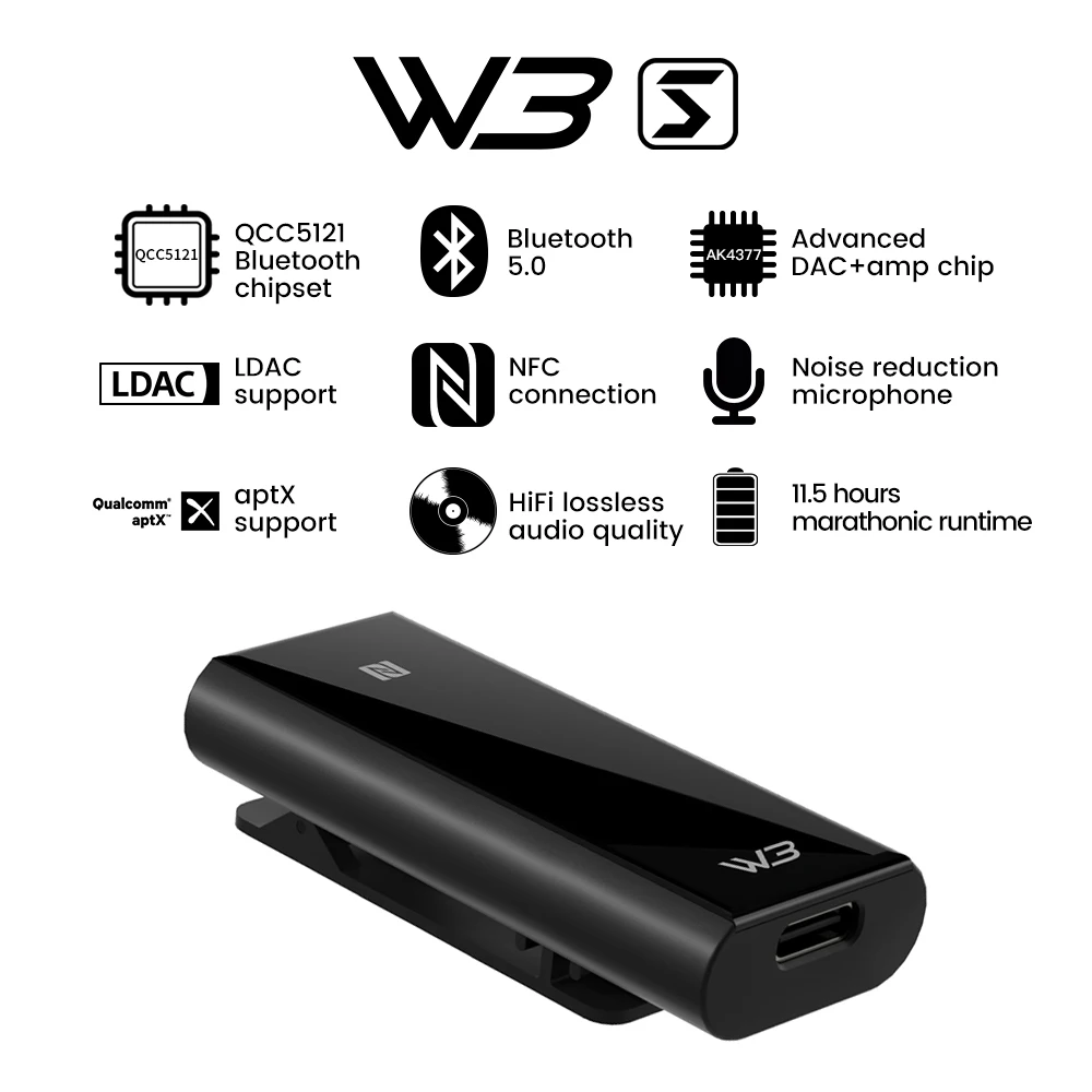 Hiby w3 sabre usb dac 3.5mm amplificador de auscultadores de áudio sem fio ak4377 nfc uat aptx hd ldac qcc5121 bluetooth 5.0 built-in mic