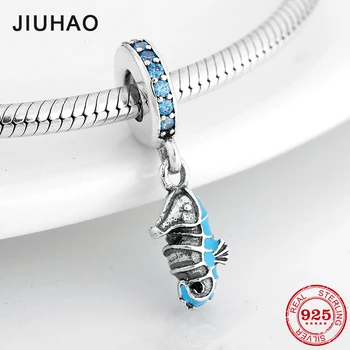 

Blue sea horse 925 Sterling Silver Love marine animal DIY Pendants Beads Fit Original Designer Charm Bracelet Jewelry making