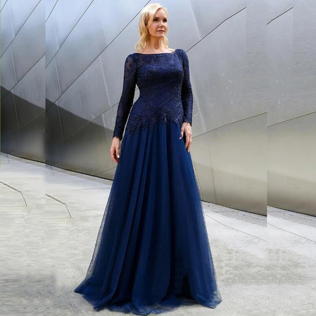 $US $89.40 2021 Hot Sale Gorgeous A Line Royal Blue Lace Long Sleeve Mother Dresses Bateau Neck Mother of the Groom Gowns Sexy Back Out