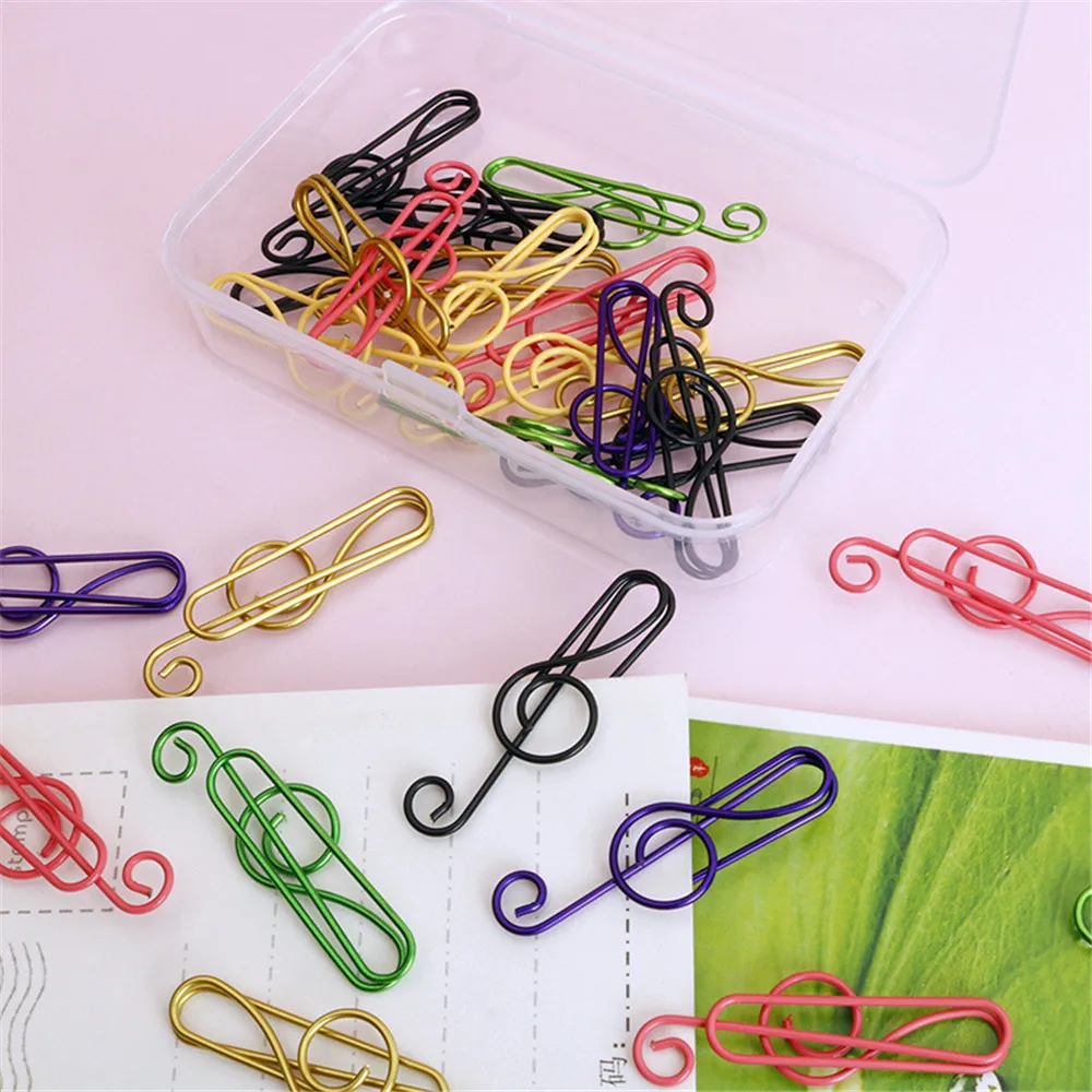 50 unids/caja de nota de música en forma de Clips de papel decorativo de colores para la decoración de papelería de oficina Clip de papel