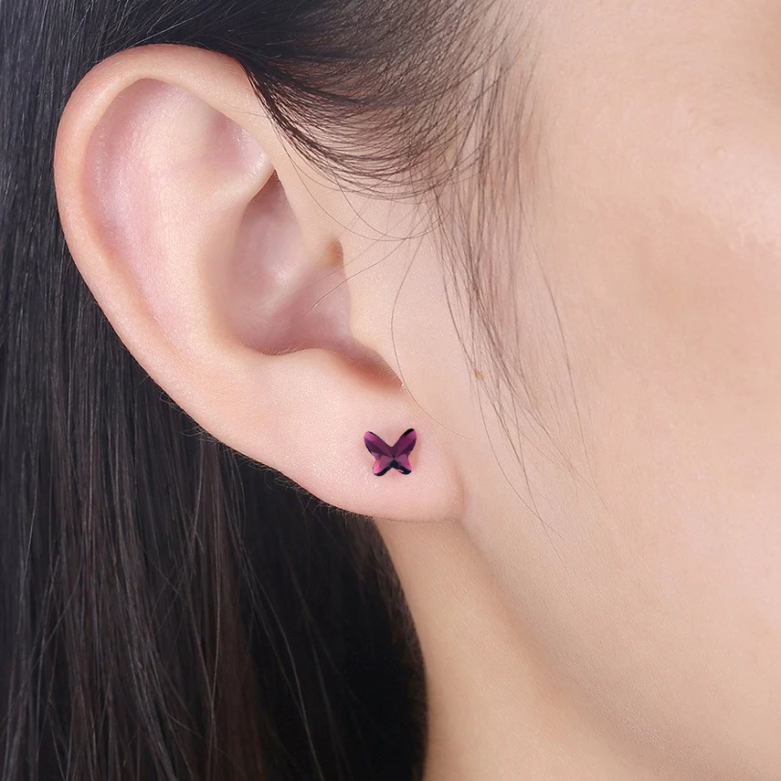 Кристалл Swarovski маленькие серьги-гвоздики для женщин Бабочка Brincos Pendientes Mujer Moda друзья подарок для девочек Joyas