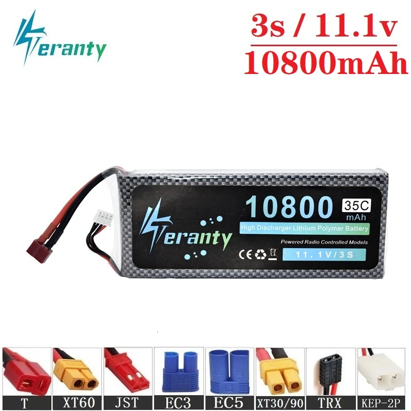 Teranty power 11,1 v 10800maH 35C Lipo аккумулятор для радиоуправляемого дрона, лодки, квадрокоптера, запасные части 3s 10000mah 11,1 v перезаряжаемая батарея