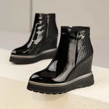 

Plus size 34-42 women's genuine leather wedge platform ankle boots autumn female punk short booties high quality comfort shoes
