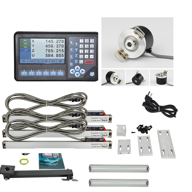 

4 оси Dro цифровой индикации 3 шт. DRO линейные весы Комплект (0-1000 мм) для фрезерного станка + 1 шт. 2000PPR роторный энкодер