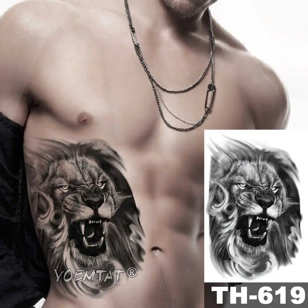 Лев череп Тигр временная татуировка наклейка Лев волк водостойкое тату воин-солдат для боди-арта поддельные тату для мужчин и женщин - Цвет: 01-TH619