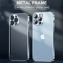

Luxury Metal Frame Phone Case For iPhone 12 13 Pro Max Mini Camera Protection Matte Backplane Shockproof Cover Coque Funda