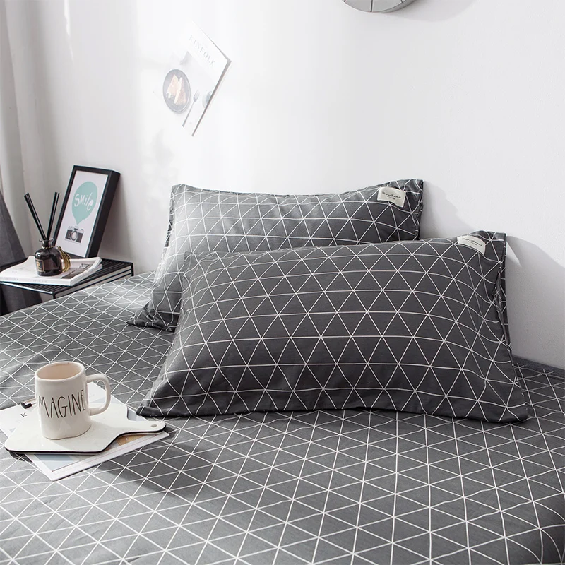 two grey triangle plaid cotton pillowcover queen size high quality comfy yarn dyed winter pillowcases adult 400TC free shipping