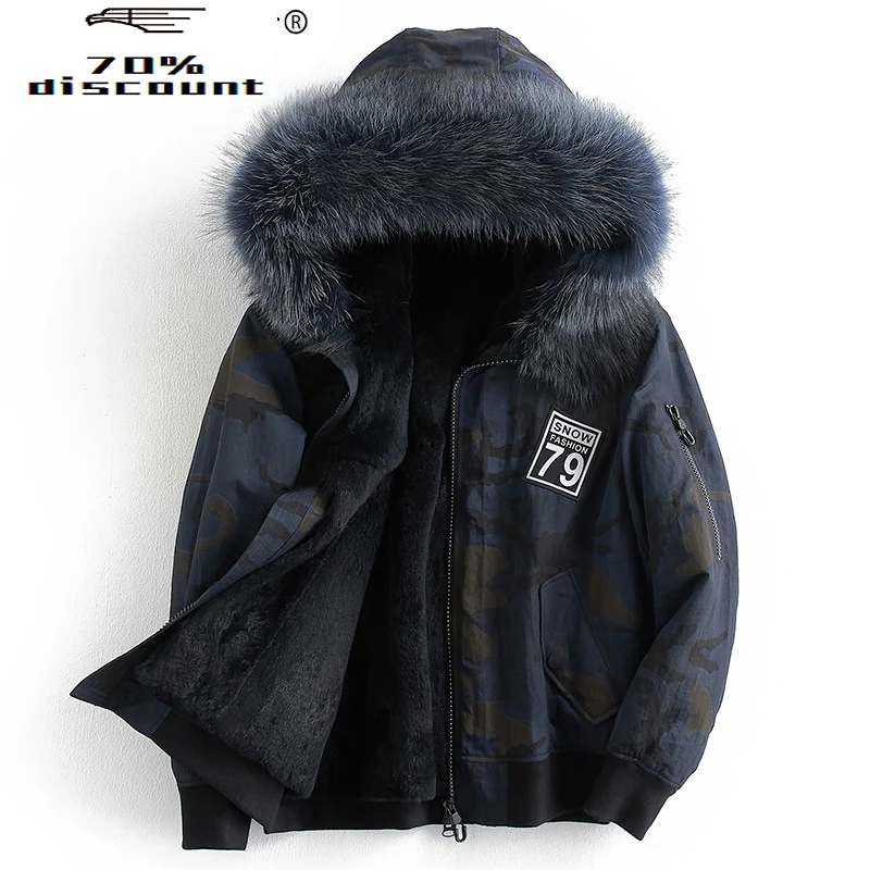 

Short Parka Real Fur Coat Men Natural Rabbit Fur Liner Jacket Male Racoon Fur Hooded Plus Size Parkas C560A20096 KJ2222