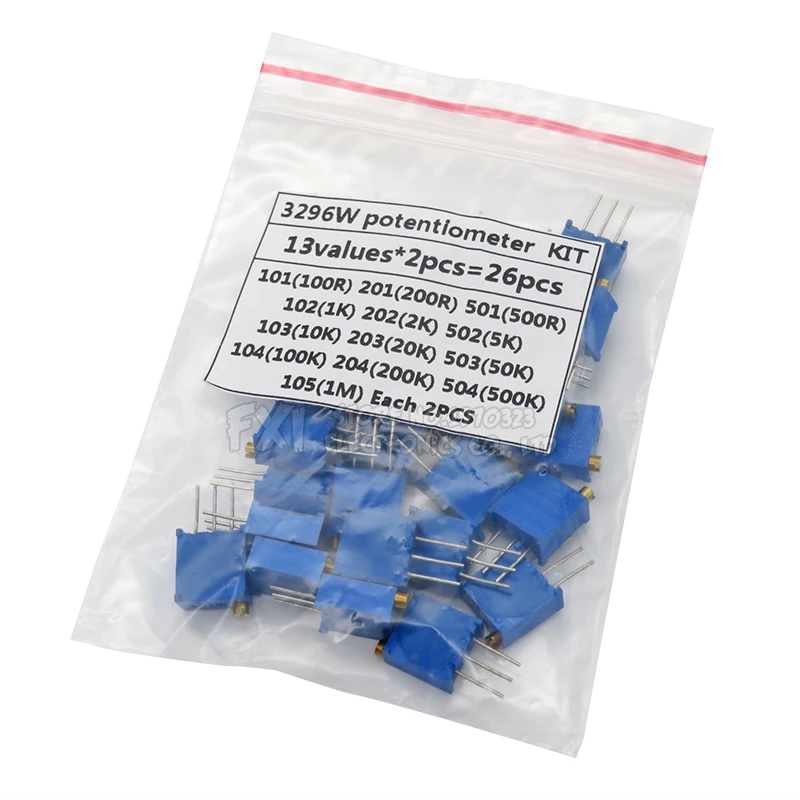 3296W potentiometer 13values*2PCS 100R 200R 500R 1K 2K 5K 10K 20K 50K 100K 200K 500K 1M Variable resistors set for multiturn potentiometer,adjustable resistor