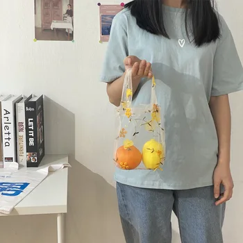 

2020 new canvas bag Korean mesh gauze bag one shoulder small mini bag fruit bag female bag