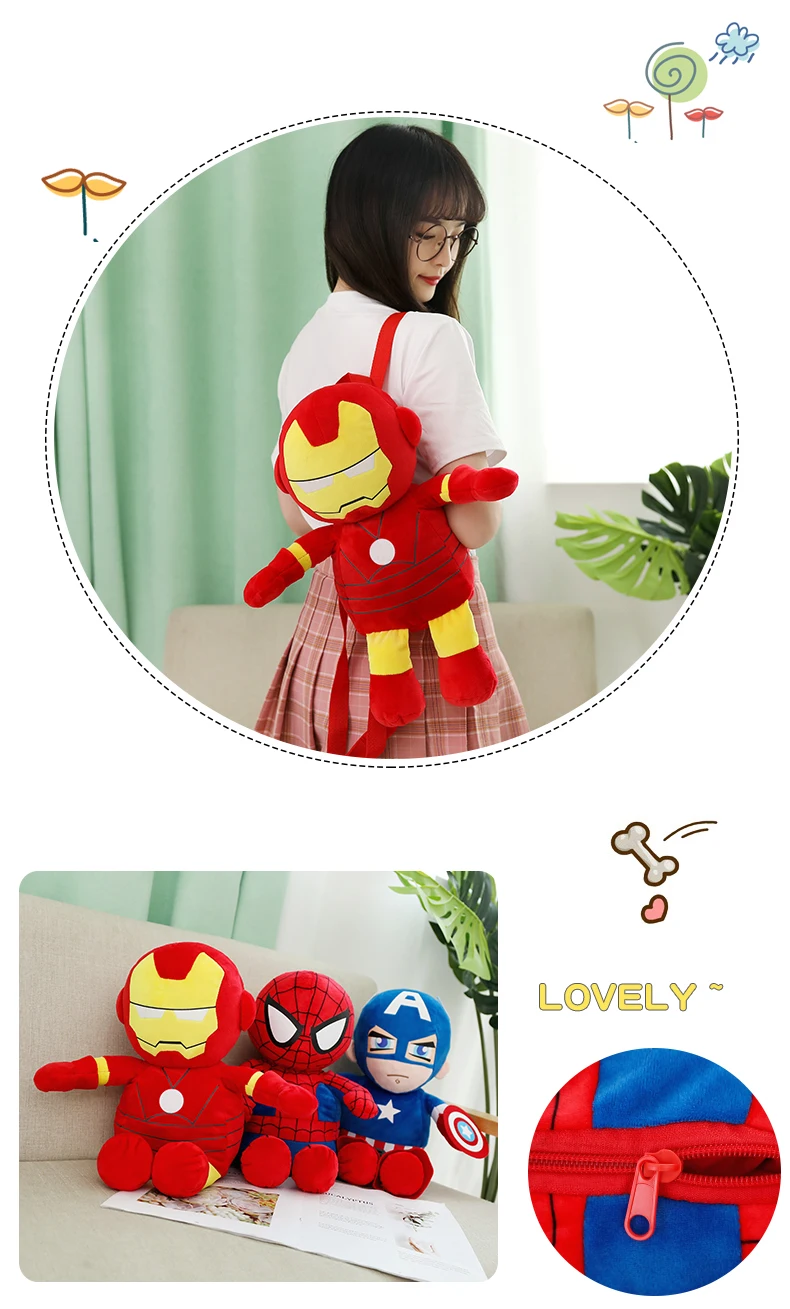 Cute Spiderman Superman Backpack Cartoon Stuffed Plush Batman Toy Girls School Bag Multifunction Kids Children Toy Birthday Gift